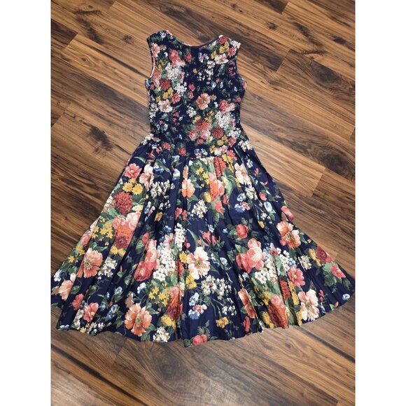 Phoebe Dresses & Skirts - Phoebe VTG Floral Maxi Dress 14 USA Made Navy Cottagecore Drop Waist Textured